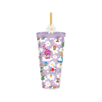 Alice in Wonderland Wild Flower Toss 24oz Plastic Cold Cup w/ Lid and Topper Straw – 12 pc ppk ($6.50 each)