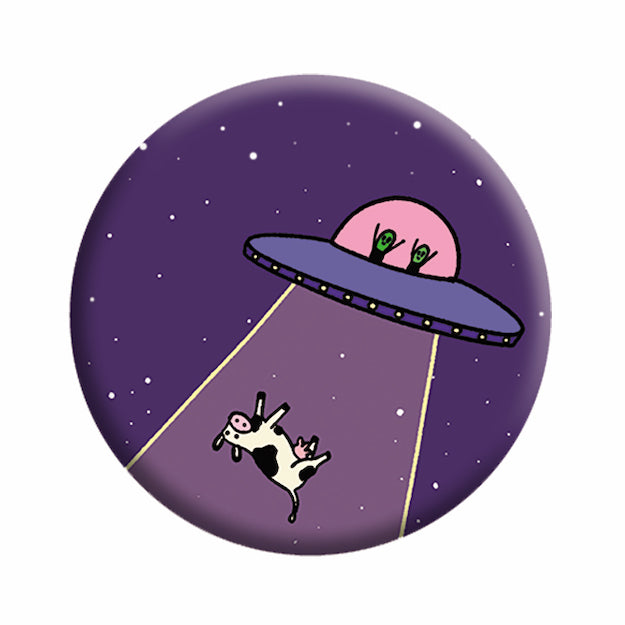 Sarah's Scribbles Aliens Abducting Cow 1.25" Button - 6 pc prepack