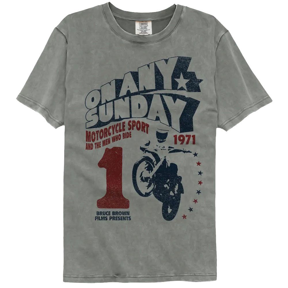 BRUCE BROWN FILMS-BBF ON ANY SUNDAY-GRAY ADULT S/S COMFORT COLOR TSHIRT