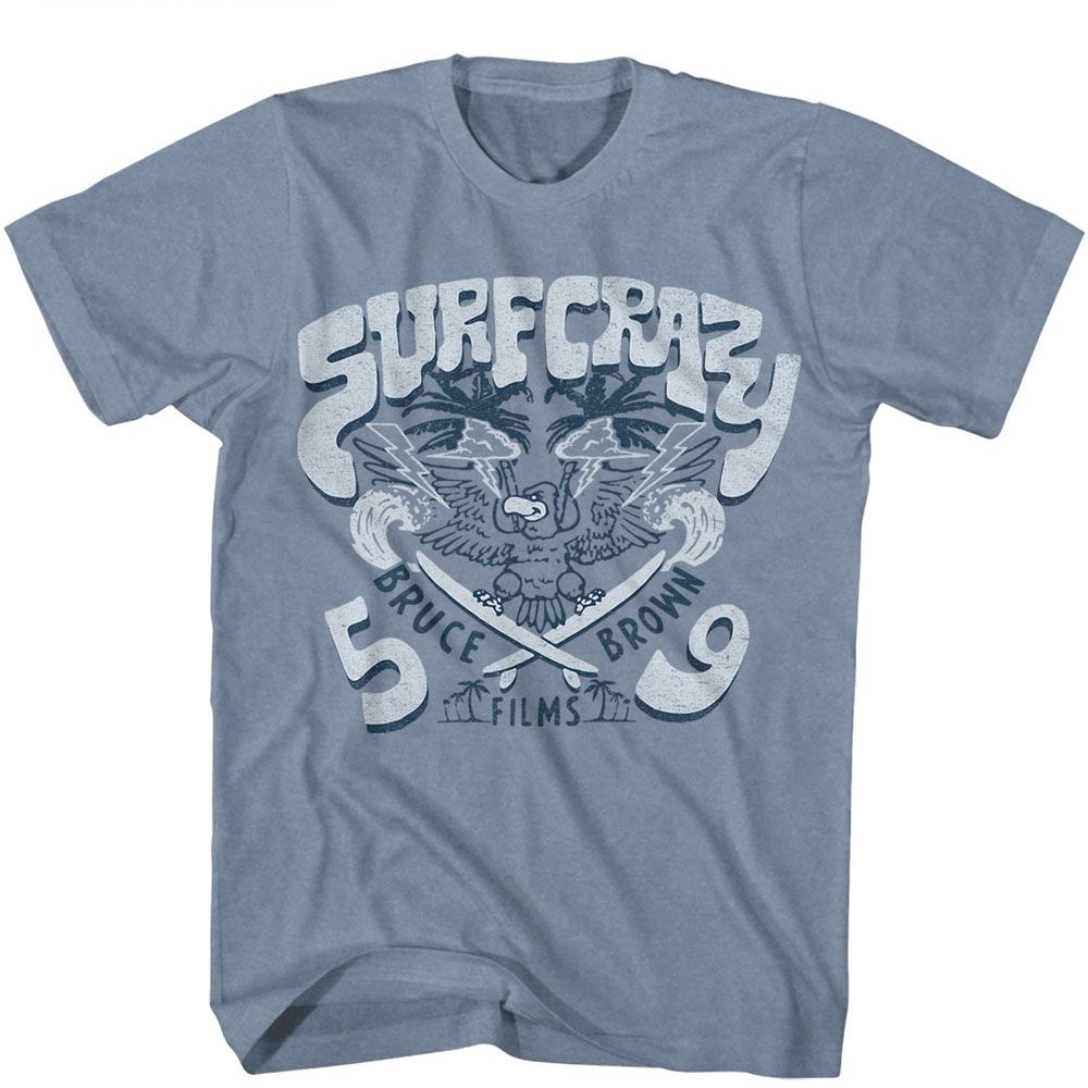 BRUCE BROWN FILMS-BBF SURF CRAZY-INDIGO HEATHER ADULT S/S TSHIRT