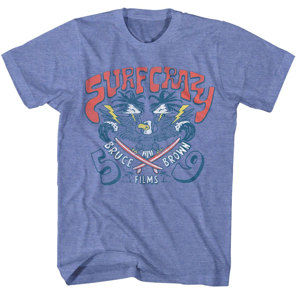 BRUCE BROWN FILMS-BBF SURF CRAZY 59-LIGHT BLUE HEATHER ADULT S/S TSHIRT