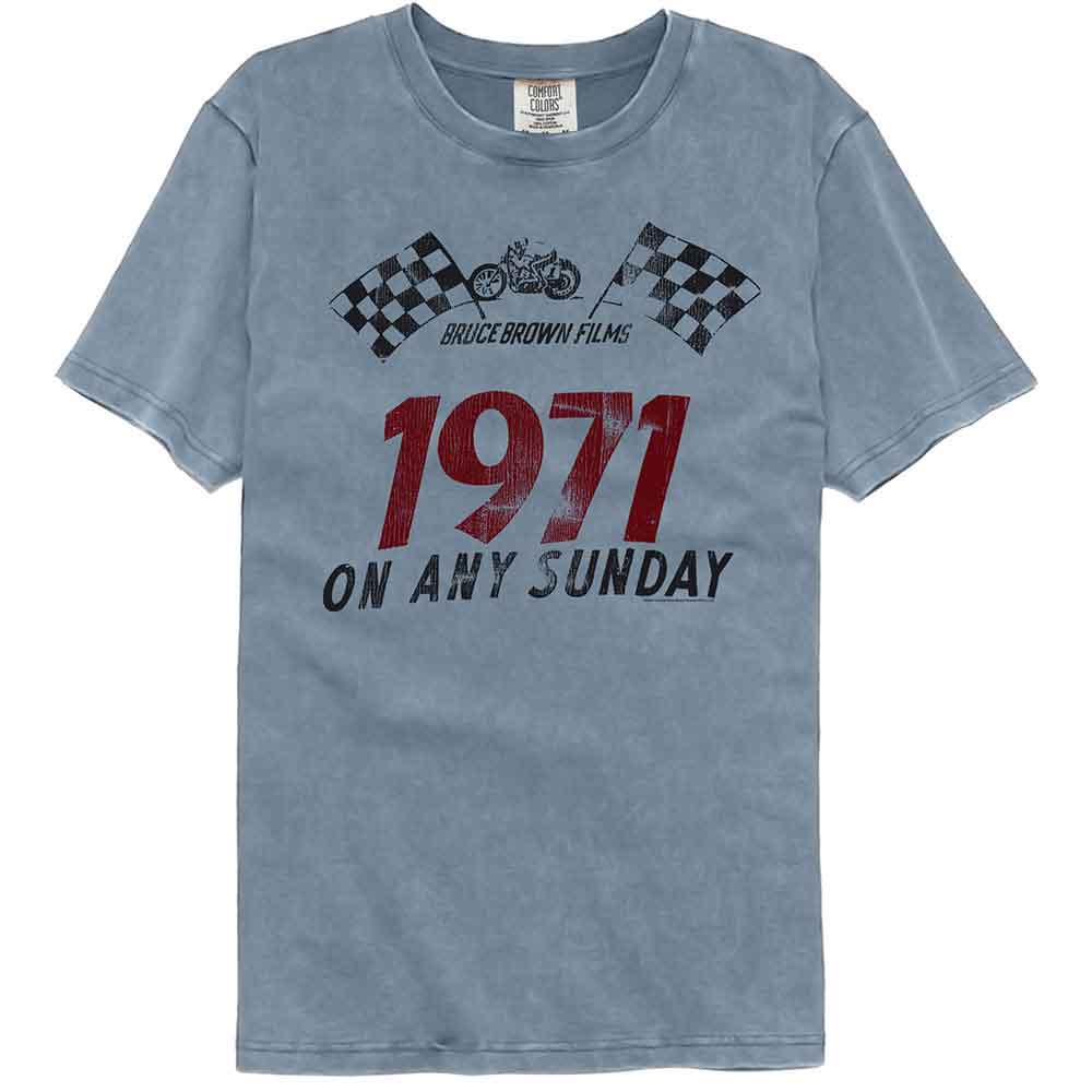 BRUCE BROWN FILMS-BBF 1971 ANY SUNDAY-BLUE JEAN ADULT S/S COMFORT COLOR TSHIRT