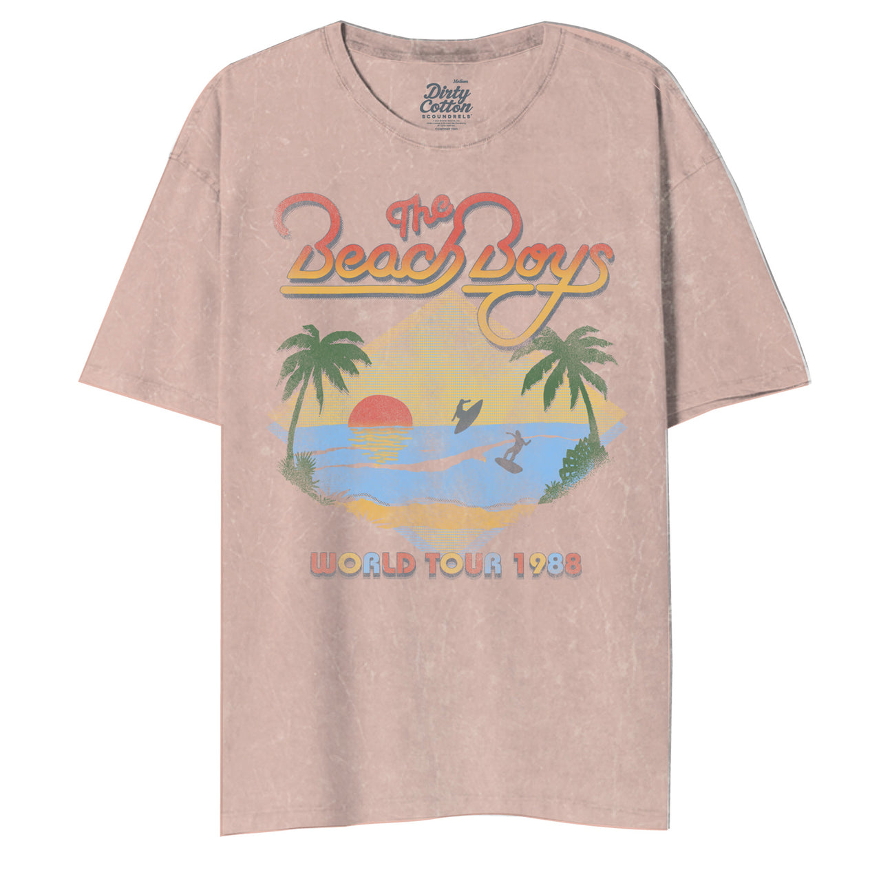 THE BEACH BOYS SUNSET SURFER MINERAL WASH CORAL PINK S/S OVERSIZED JUNIORS TSHIRT
