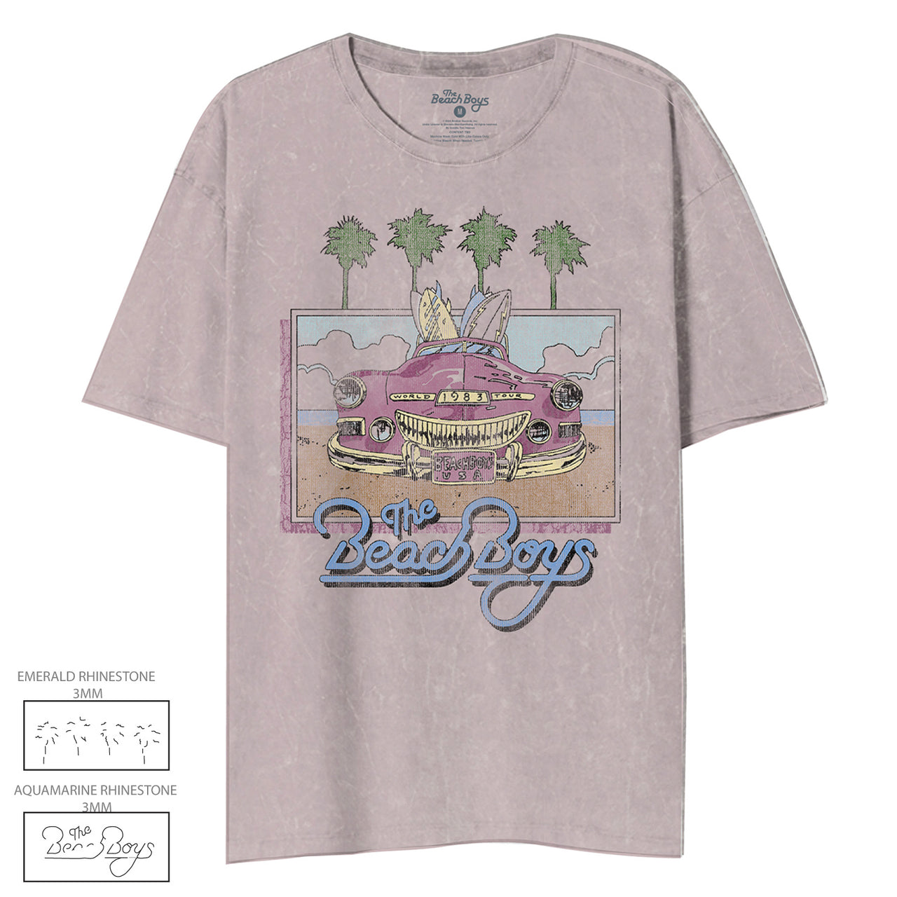 THE BEACH BOYS BEACH CAR MINERAL WASH BURNISHED LILAC S/S OVERSIZED JUNIORS TSHIRT