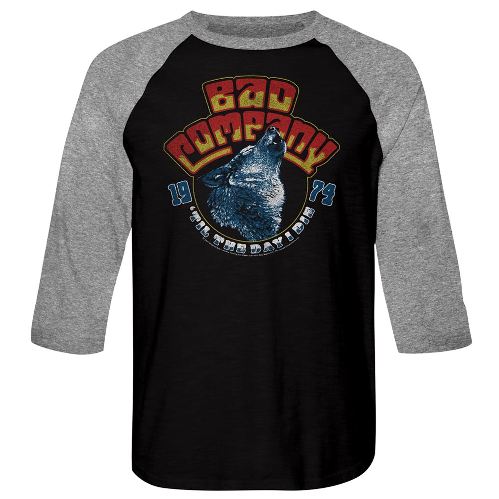 BAD COMPANY-WOLF HEAD 74-VINTAGE BLACK/PREMIUM HEATHER ADULT 3/4 SLEEVE RAGLAN