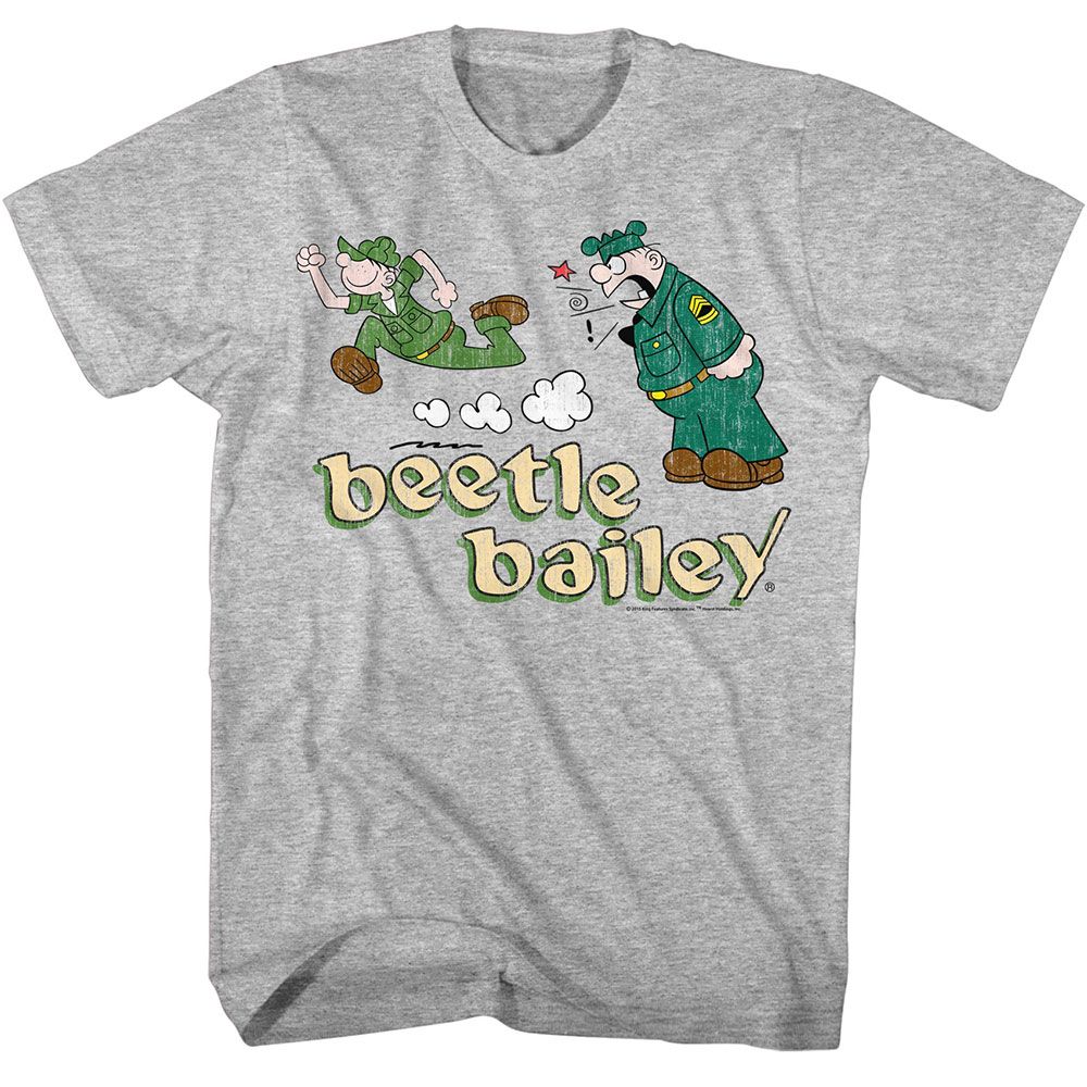 BEETLE BAILEY-BEETLE RUN SARGE YELL-GRAY HEATHER ADULT S/S TSHIRT