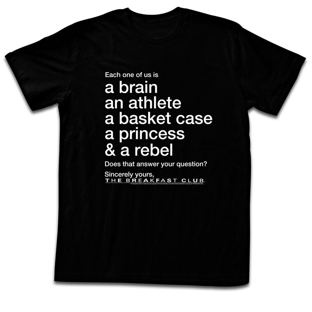BREAKFAST CLUB-BREAKFAST CLUB QUESTION-BLACK ADULT S/S TSHIRT