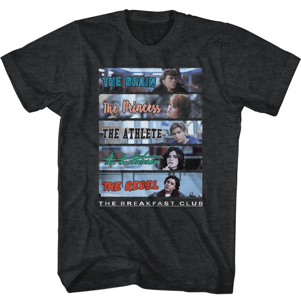 BREAKFAST CLUB-BREAKFAST CLUB CHARACTER RECTANGLES-BLACK HEATHER ADULT S/S TSHIRT