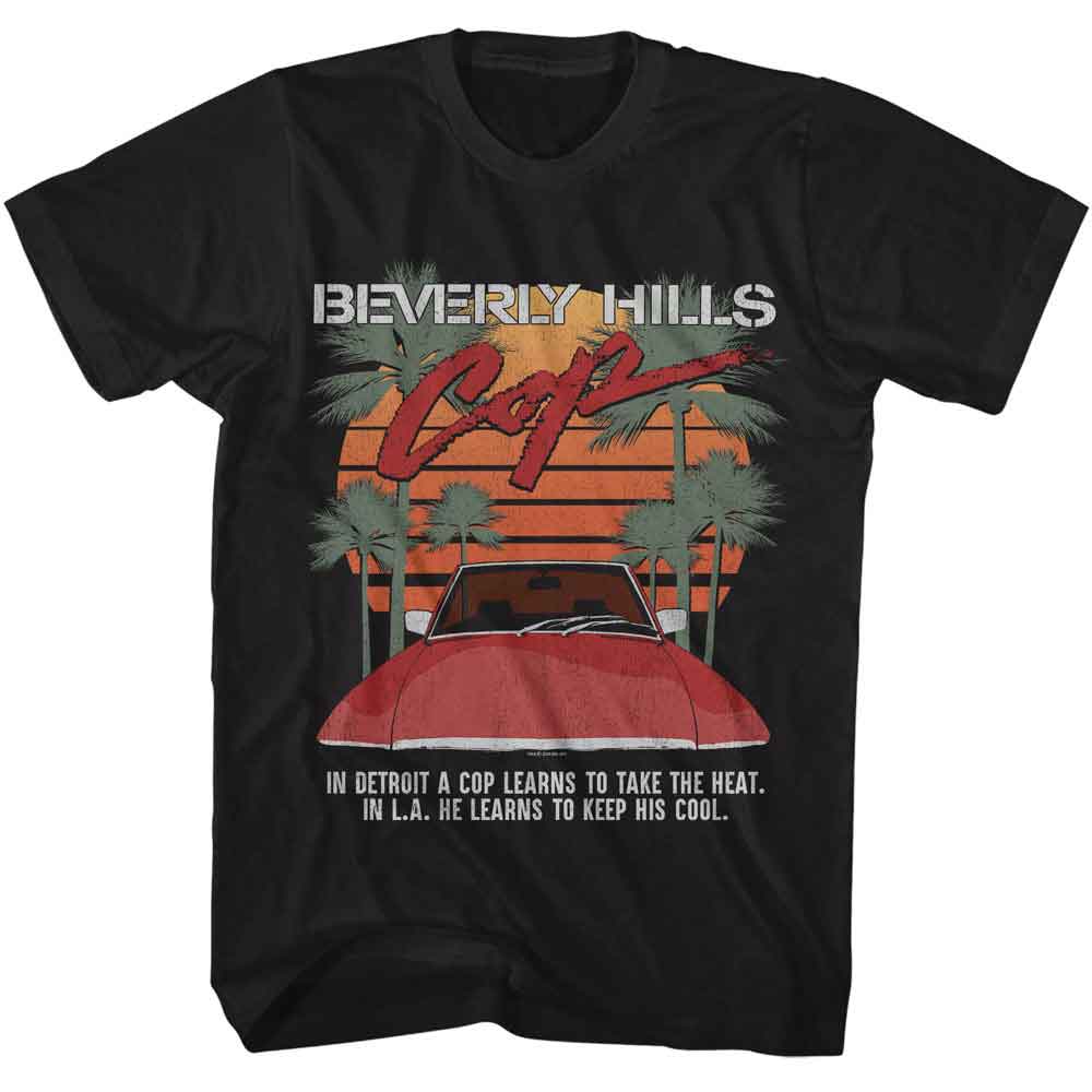 BEVERLY HILLS COP -BHC PALMS AND SUN-BLACK ADULT S/S TSHIRT