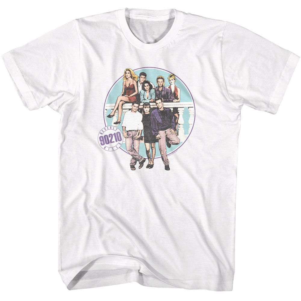 BEVERLY HILLS 90210-BEVERLY HILLS 90210 BALCONY GROUP-WHITE ADULT S/S TSHIRT