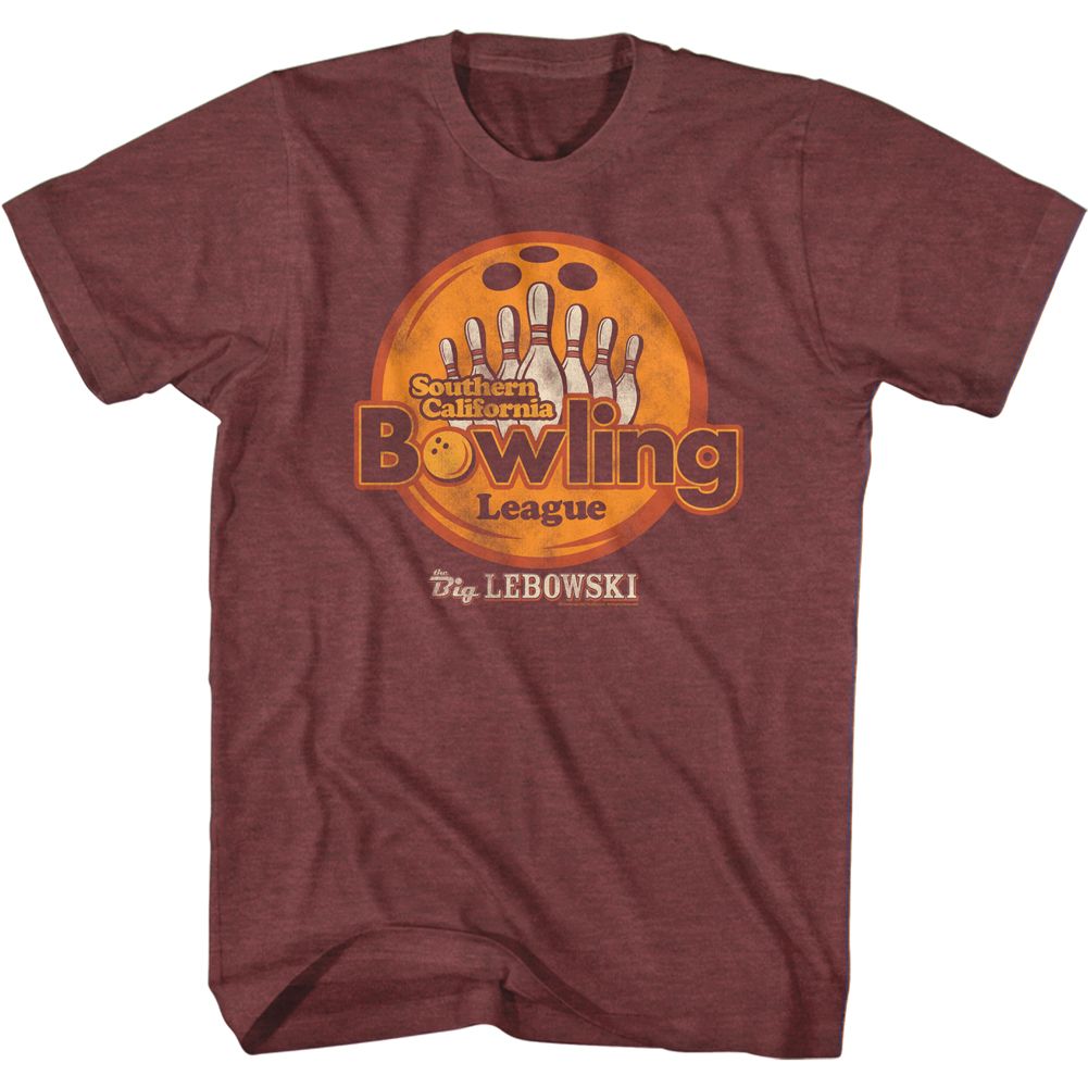 THE BIG LEBOWSKI-SOCAL BOWLING LEAGUE-VINTAGE MAROON HEATHER ADULT S/S TSHIRT