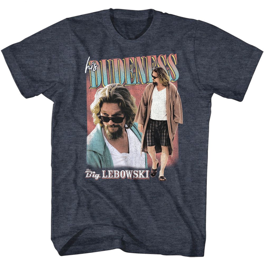 BIG LEBOWSKI-BIG LEBOWSKI DUO PIC-NAVY HEATHER ADULT S/S TSHIRT