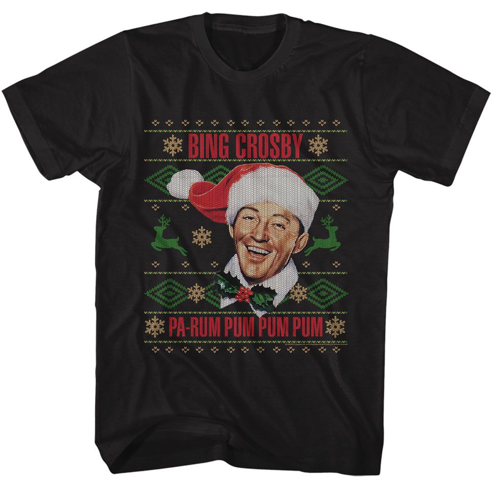 BING CROSBY-BING CROSBY CHRISTMAS SWEATER-BLACK ADULT S/S TSHIRT