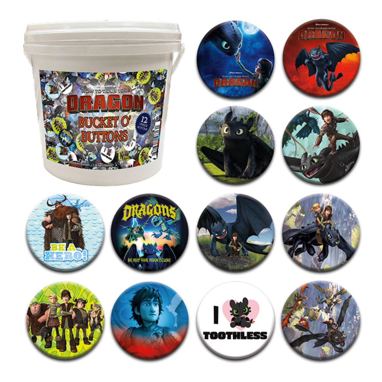 144 Unit Bucket o' Buttons - How to Train Your Dragon – 1 PC PPK ($86.40 each)