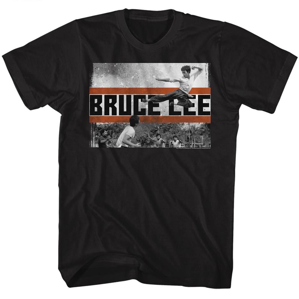 BRUCE LEE-FLY KICK-BLACK ADULT S/S TSHIRT