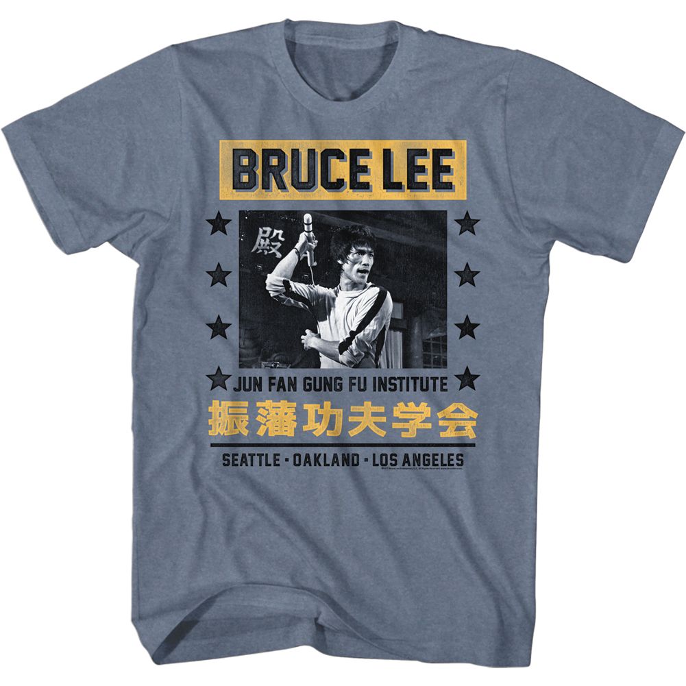 BRUCE LEE-JUN FAN JEET KUNE DO-INDIGO HEATHER ADULT S/S TSHIRT