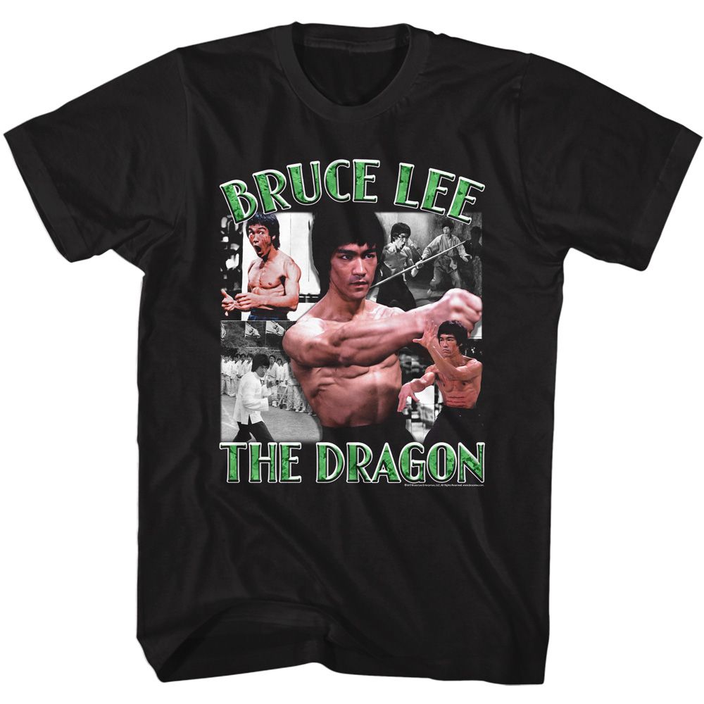 BRUCE LEE-BRUCE LEE THE DRAGON COLLAGE-BLACK ADULT S/S TSHIRT