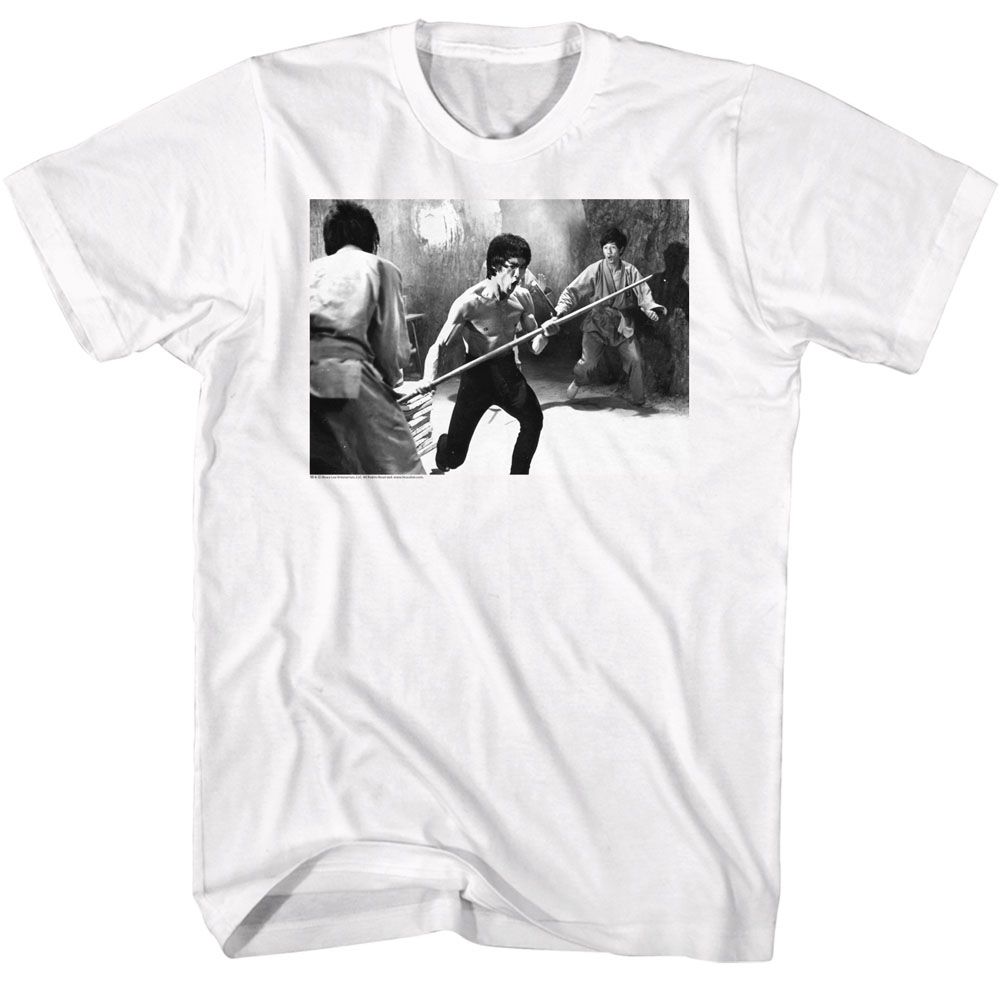 BRUCE LEE-BRUCE LEE STAFF FIGHT-WHITE ADULT S/S TSHIRT