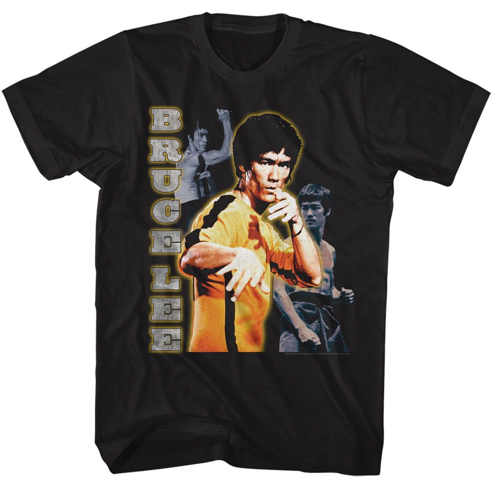 BRUCE LEE-BRUCE LEE MULTI PHOTO VERTICAL TEXT-BLACK ADULT S/S TSHIRT
