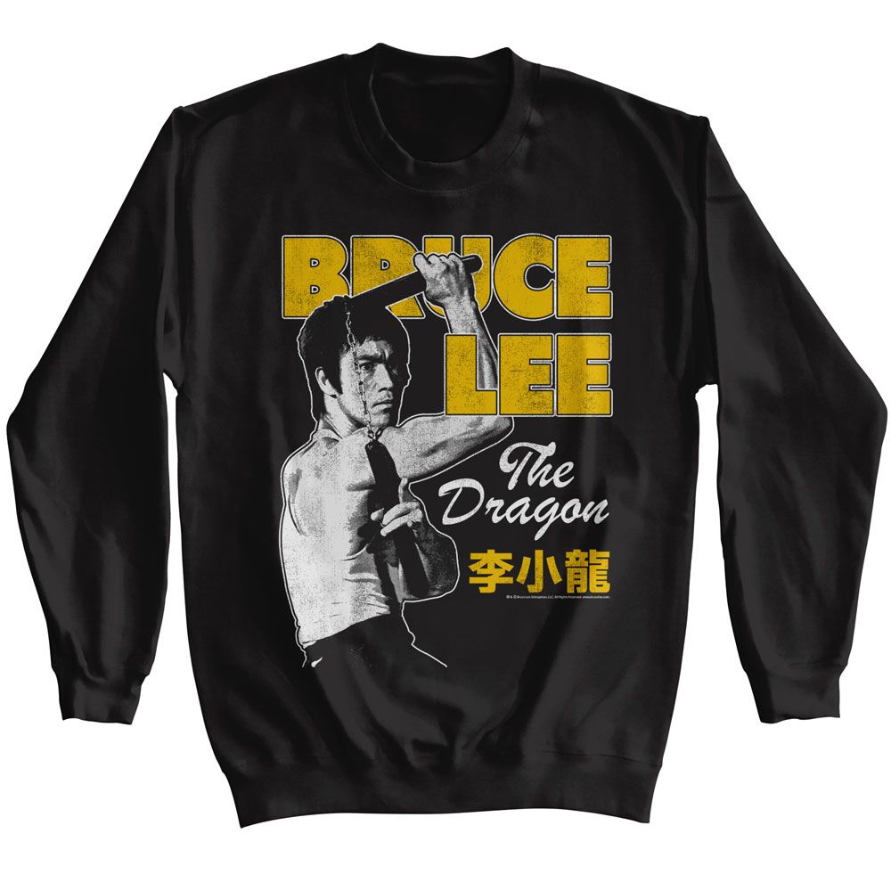 BRUCE LEE-BRUCE LEE NUNCHUCK POSE-BLACK ADULT L/S SWEATSHIRT