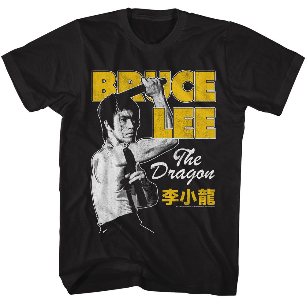 BRUCE LEE-BRUCE LEE NUNCHUCK POSE-BLACK ADULT S/S TSHIRT