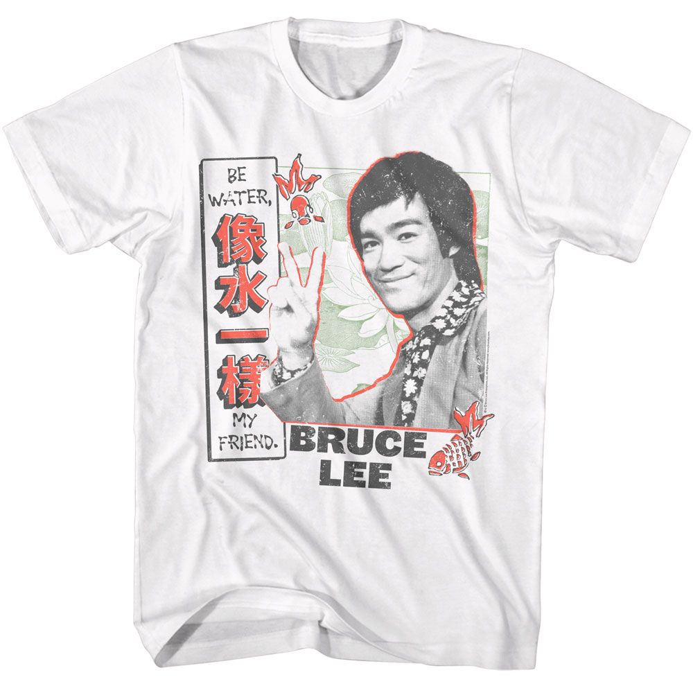BRUCE LEE-BRUCE LEE BE WATER POND SCENE-WHITE ADULT S/S TSHIRT