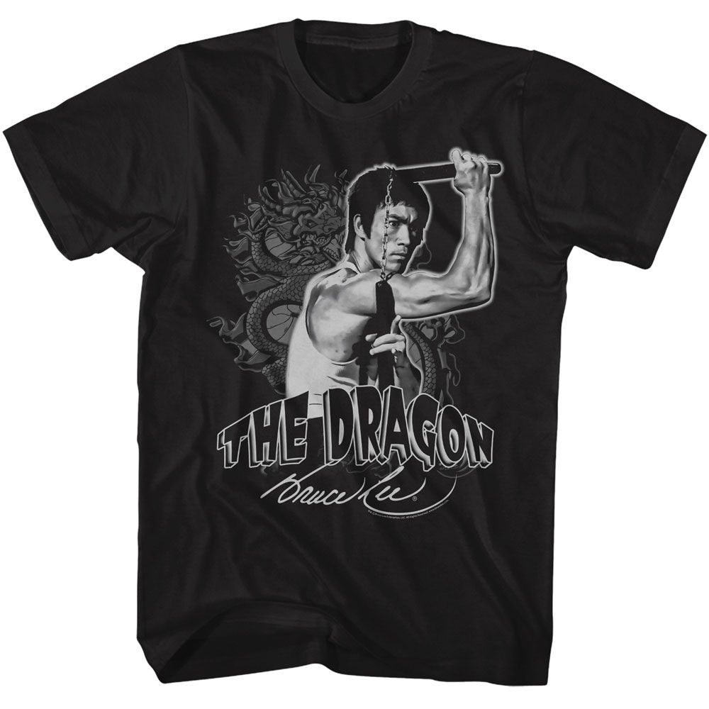 BRUCE LEE-BRUCE LEE DRAGON AND NUNCHUCKS-BLACK ADULT S/S TSHIRT
