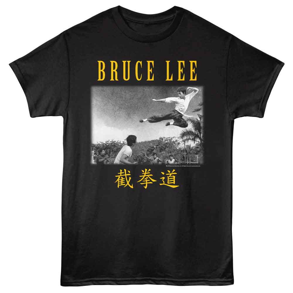 BRUCE LEE-BRUCE LEE FLYING KICK LANDSCAPE-BLACK ADULT S/S TSHIRT
