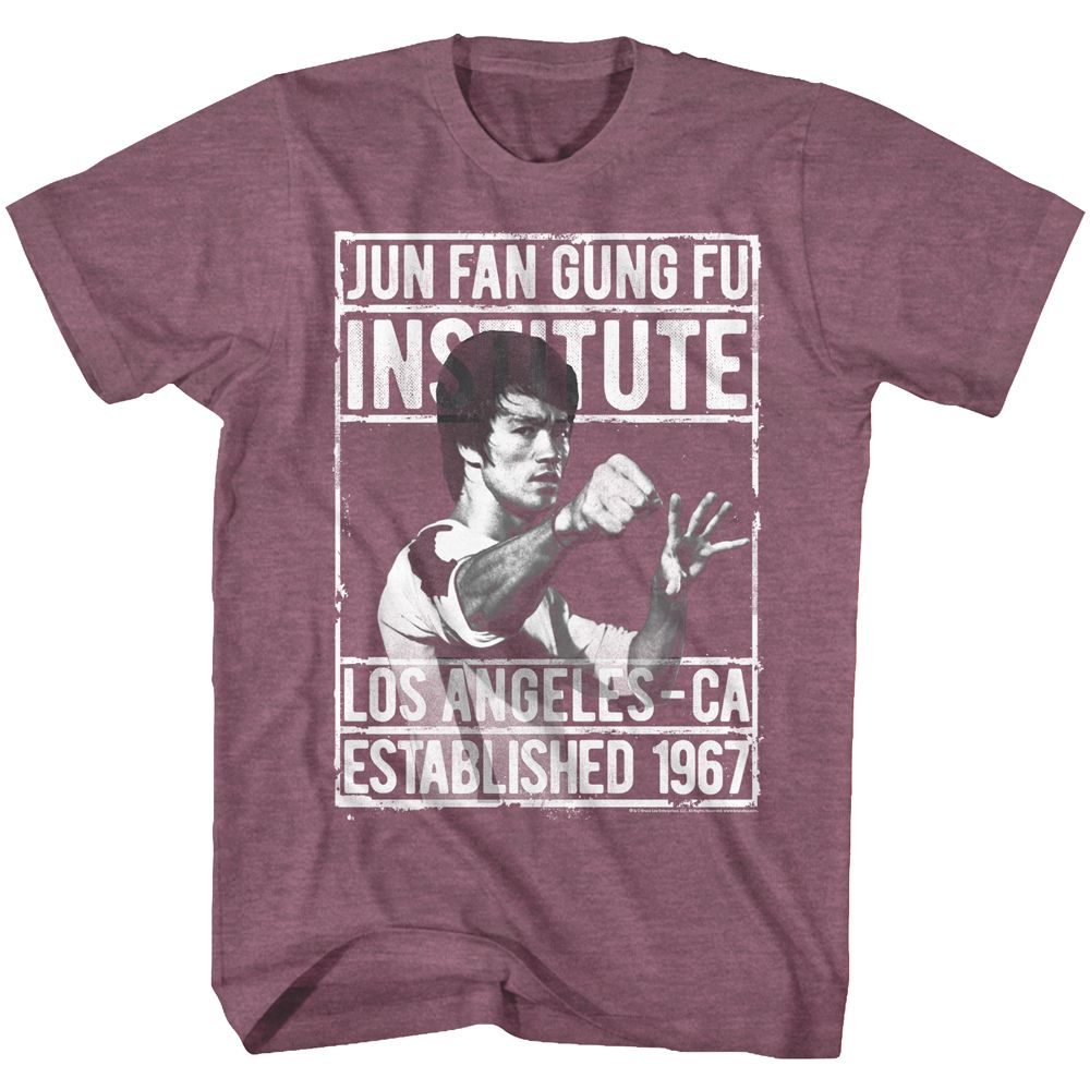 BRUCE LEE-INSTITUTE2-LIGHT MAROON HEATHER ADULT S/S TSHIRT