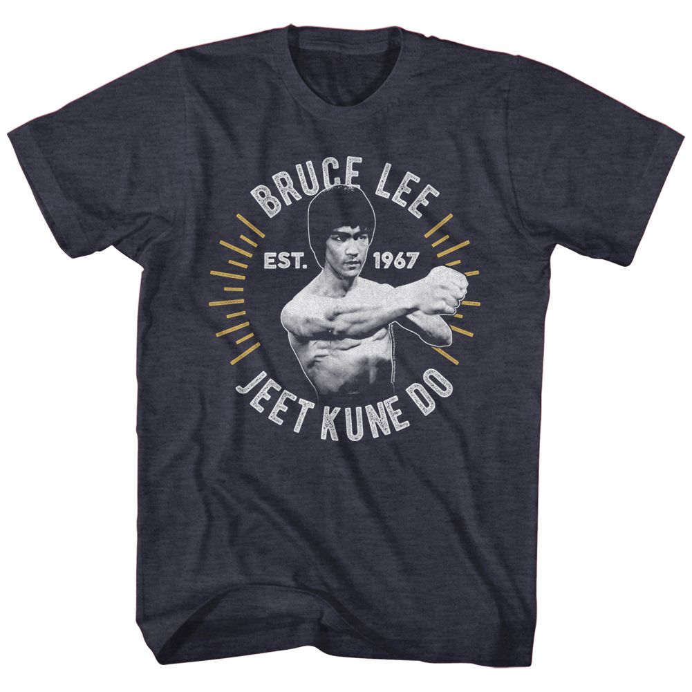 BRUCE LEE-CIRCLE BURST-NAVY HEATHER ADULT S/S TSHIRT