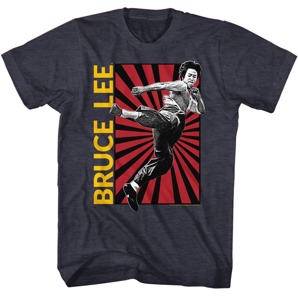BRUCE LEE-BRUCE LEE KICK-NAVY HEATHER ADULT S/S TSHIRT