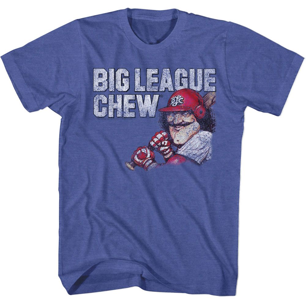 BIG LEAGUE CHEW-BIG LEAGUE CHEW VINTAGE MOUSTACHE W DISTRESS-ROYAL HEATHER ADULT S/S TSHIRT