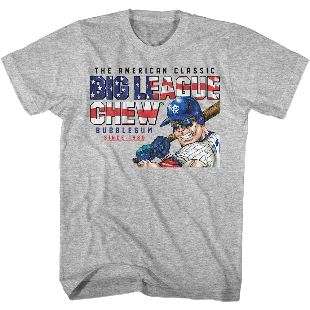BIG LEAGUE CHEW-BIG LEAGUE CHEW AMERICA TEXT-GRAY HEATHER ADULT S/S TSHIRT
