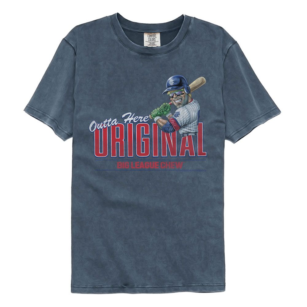BIG LEAGUE CHEW-BIG LEAGUE CHEW OUTTA HERE ORIGINAL-DENIM ADULT S/S COMFORT COLOR TSHIRT