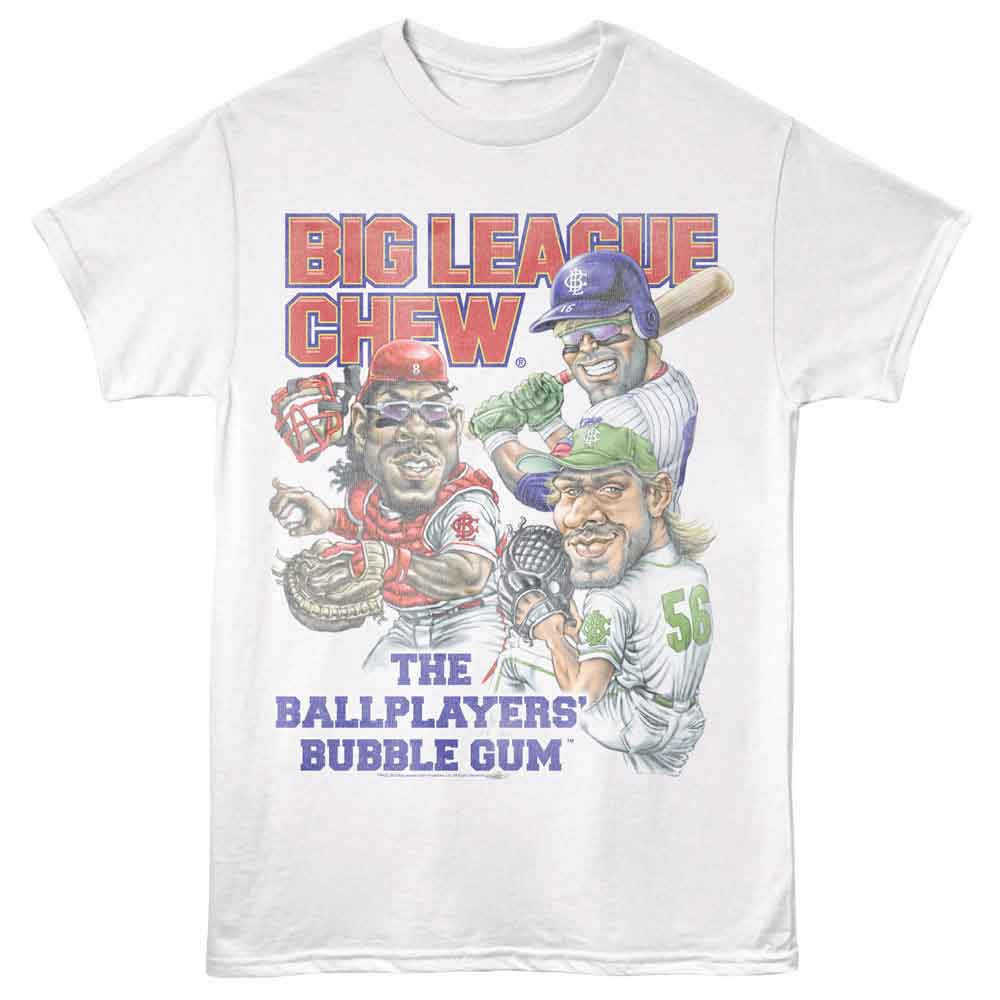 BIG LEAGUE CHEW-BIG LEAGUE CHEW BATTER CATCHER PITCHER-WHITE ADULT S/S TSHIRT