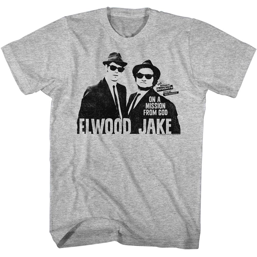 THE BLUES BROTHERS-MISSION FROM GOD-GRAY HEATHER ADULT S/S TSHIRT