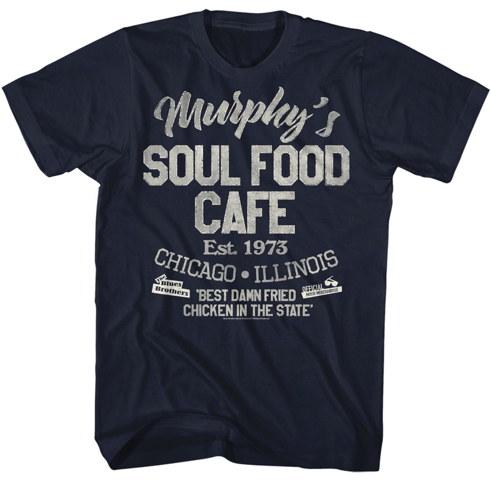THE BLUES BROTHERS-SOUL FOOD CAFE-NAVY ADULT S/S TSHIRT