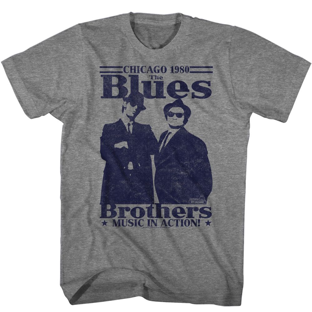 THE BLUES BROTHERS-MUSIC IN ACTION-GRAPHITE HEATHER ADULT S/S TSHIRT
