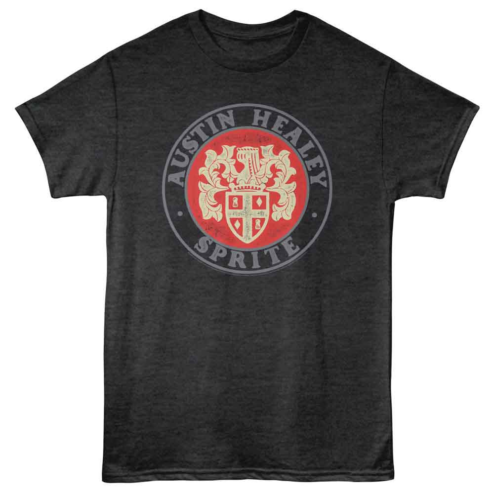 BRITISH MOTOR HERITAGE-BMH AUSTIN HALEY SPRITE CREST-BLACK HEATHER ADULT S/S TSHIRT