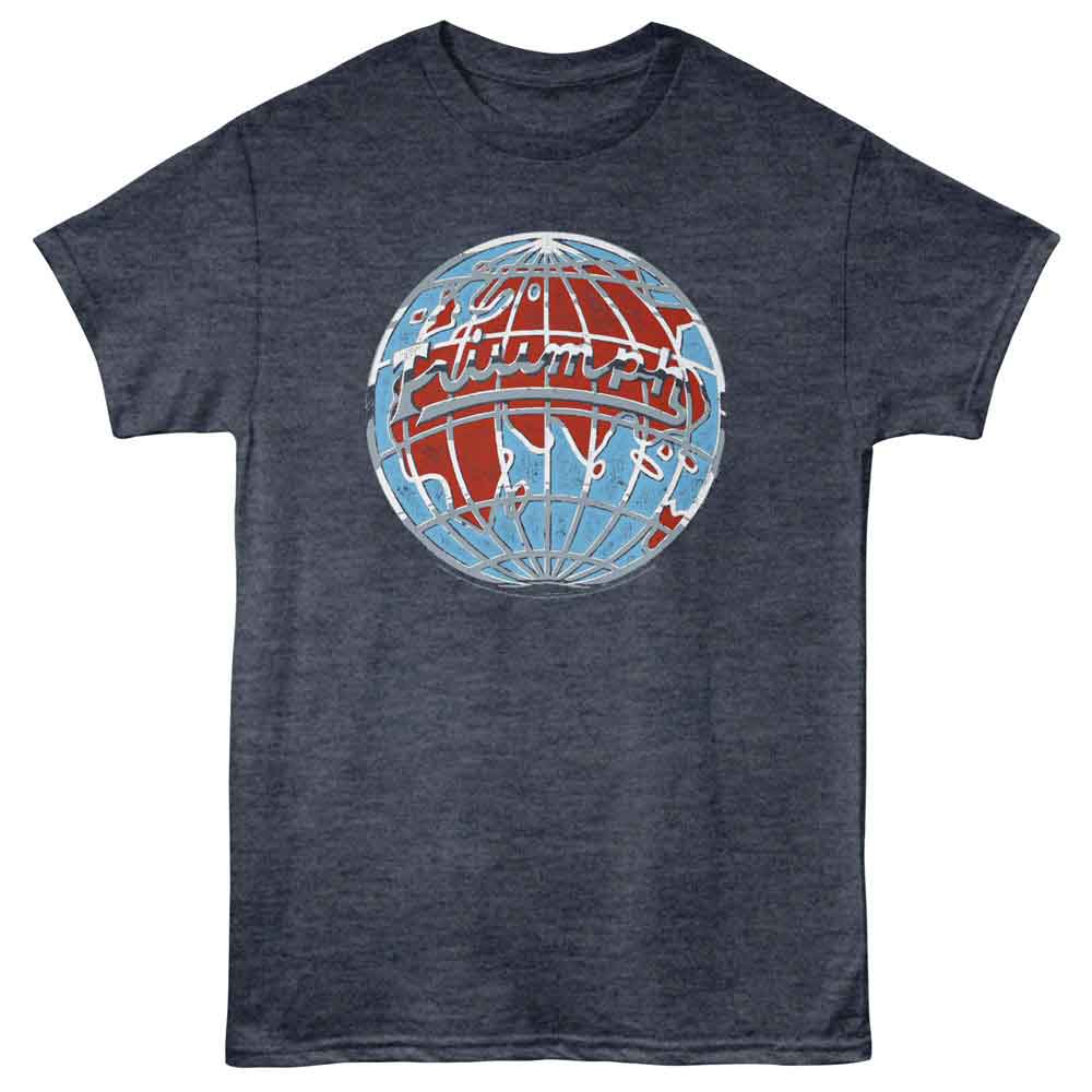 BRITISH MOTOR HERITAGE-BMH TRIUMPH GLOBE LOGO-NAVY HEATHER ADULT S/S TSHIRT