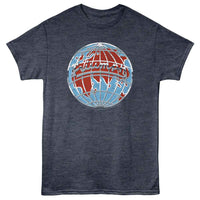 Thumbnail for BRITISH MOTOR HERITAGE-BMH TRIUMPH GLOBE LOGO-NAVY HEATHER ADULT S/S TSHIRT
