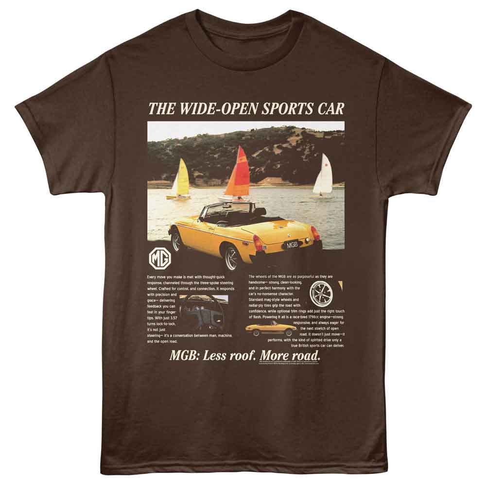 BRITISH MOTOR HERITAGE-BMH LESS ROOF MORE ROAD-DARK CHOCOLATE ADULT S/S TSHIRT