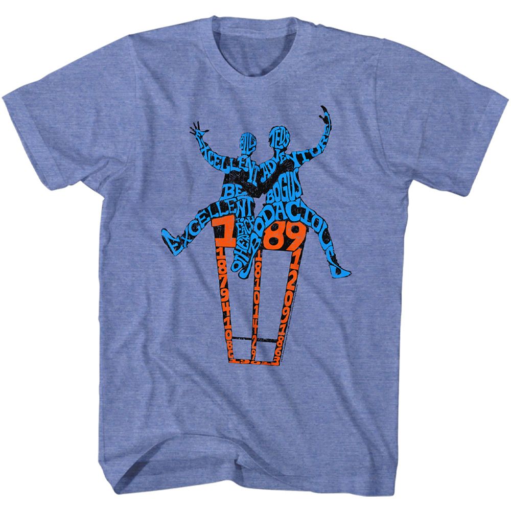 BILL AND TED-WORDS ON A SHIRT-LIGHT BLUE HEATHER ADULT S/S TSHIRT