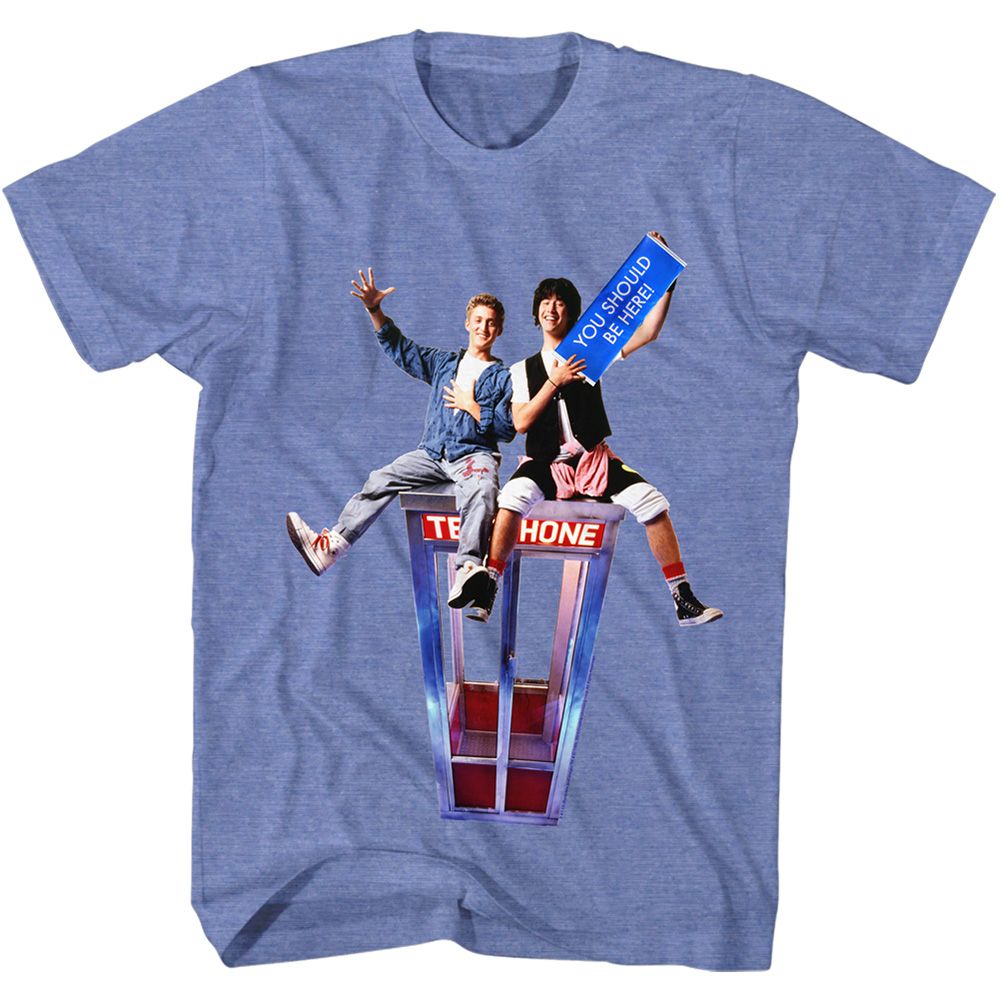BILL AND TED-SHOULD BE HERE-LIGHT BLUE HEATHER ADULT S/S TSHIRT