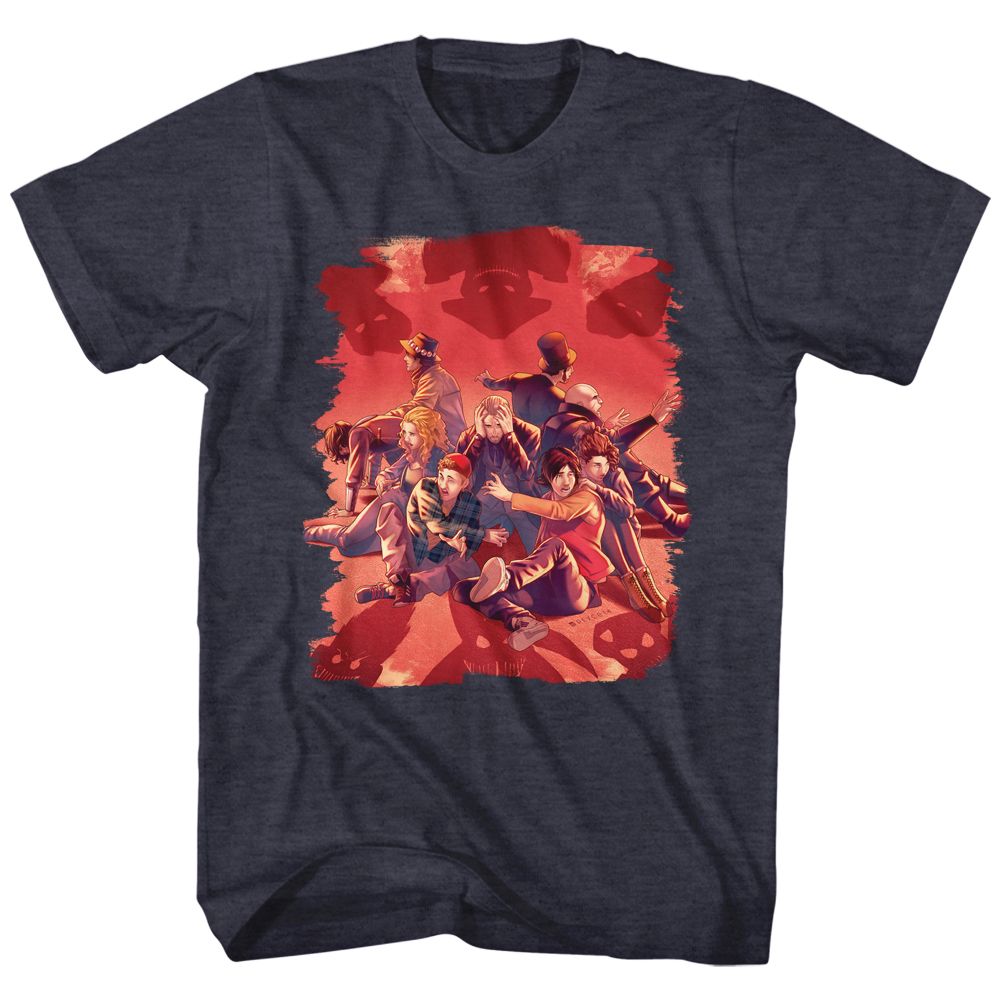 BILL AND TED-SHADOWS-NAVY HEATHER ADULT S/S TSHIRT