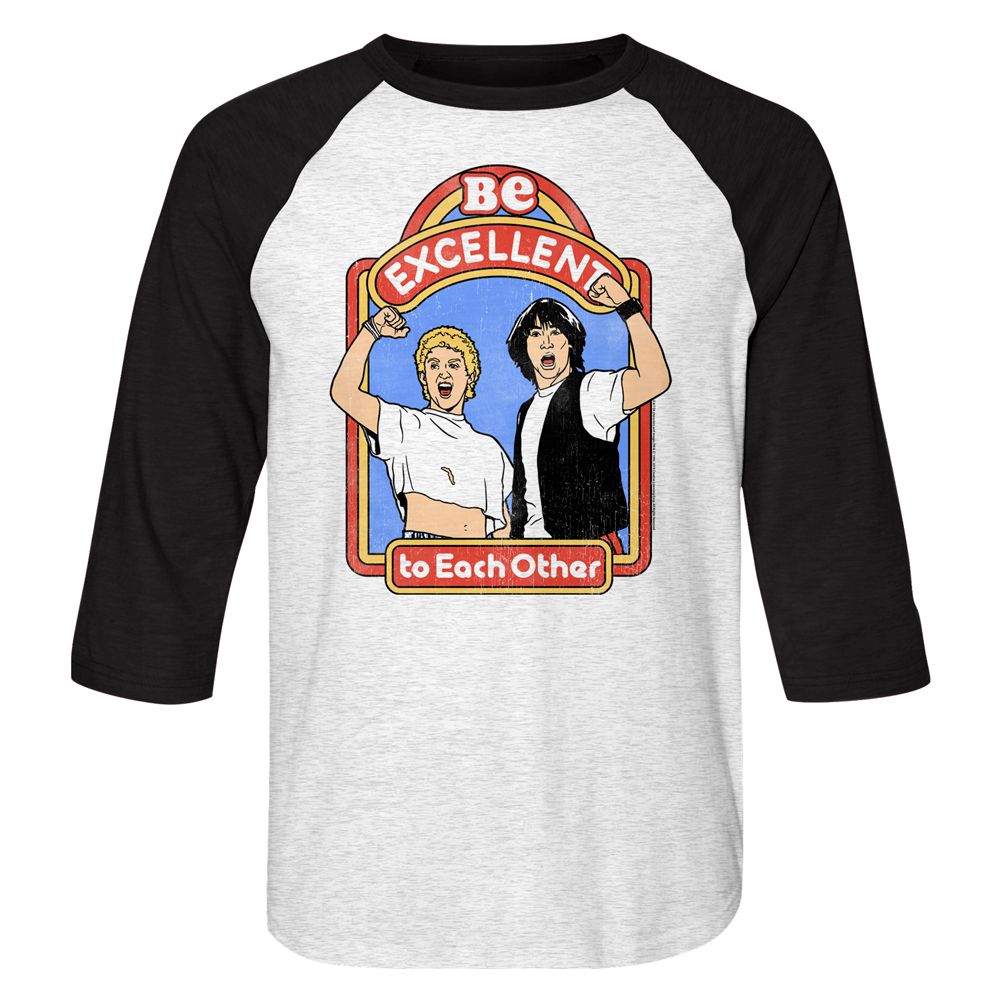 BILL AND TED-EXCELLENT STORYBOOK-WHITE HEATHER/VINTAGE BLACK ADULT 3/4 SLEEVE RAGLAN