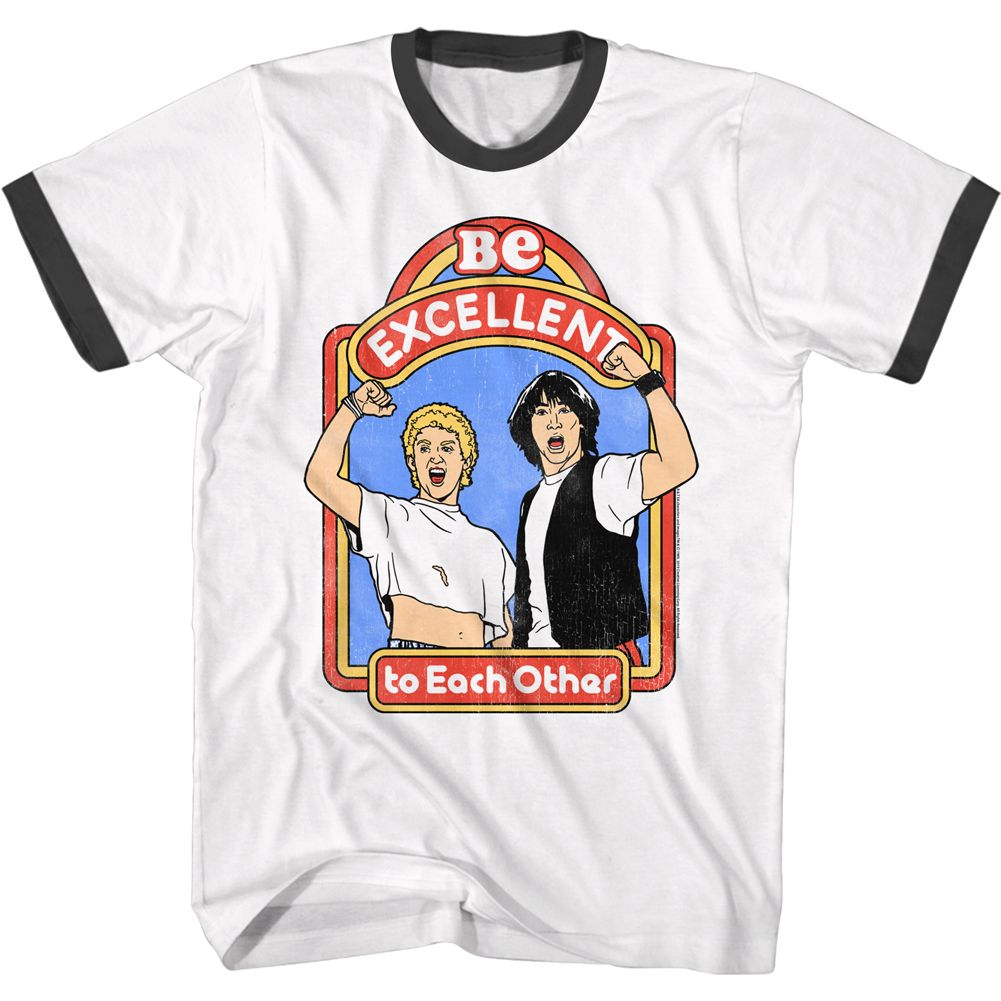 BILL AND TED-EXCELLENT STORYBOOK-WHITE BLACK ADULT S/S RINGER TSHIRT
