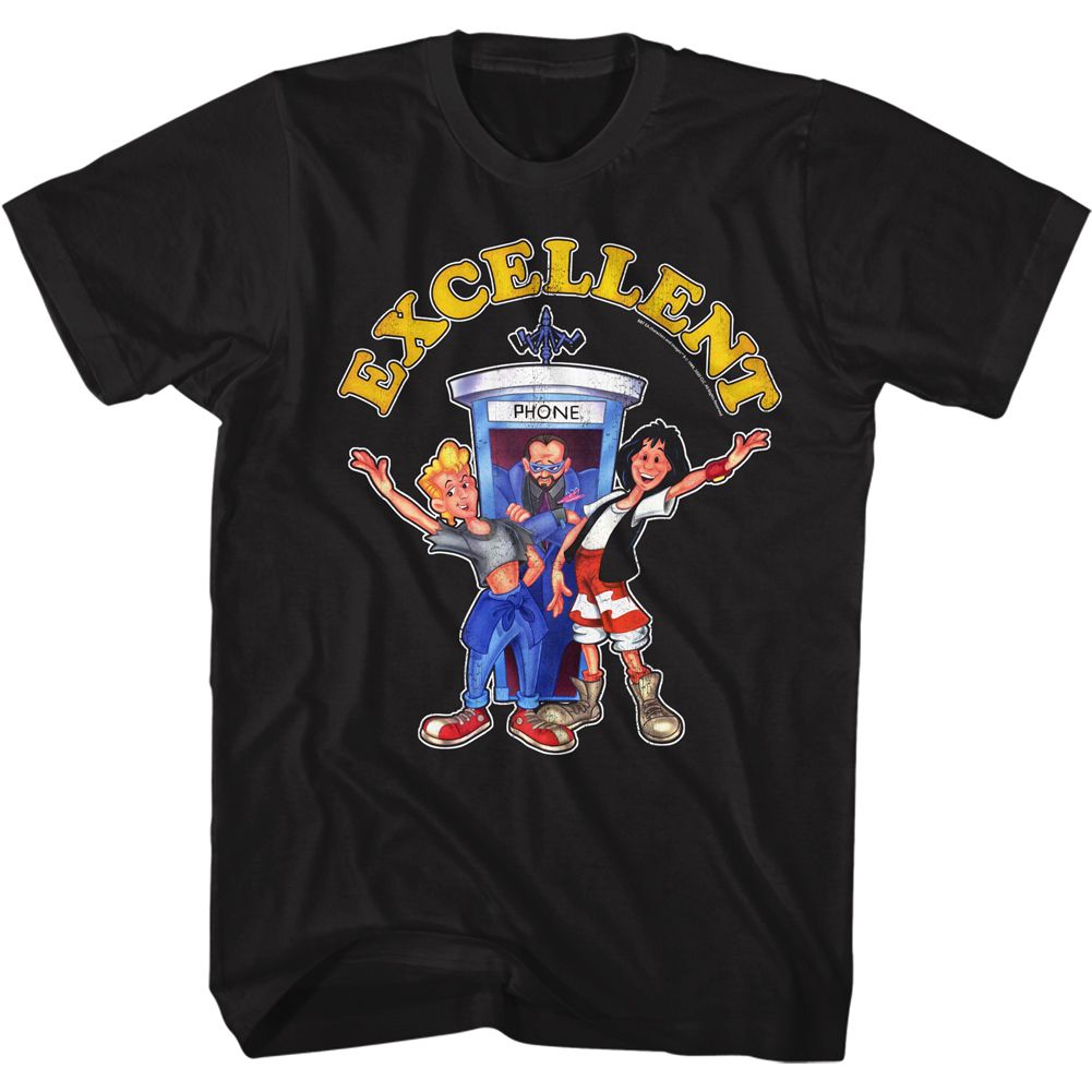 BILL AND TED-CARTOONCELLENT-BLACK ADULT S/S TSHIRT