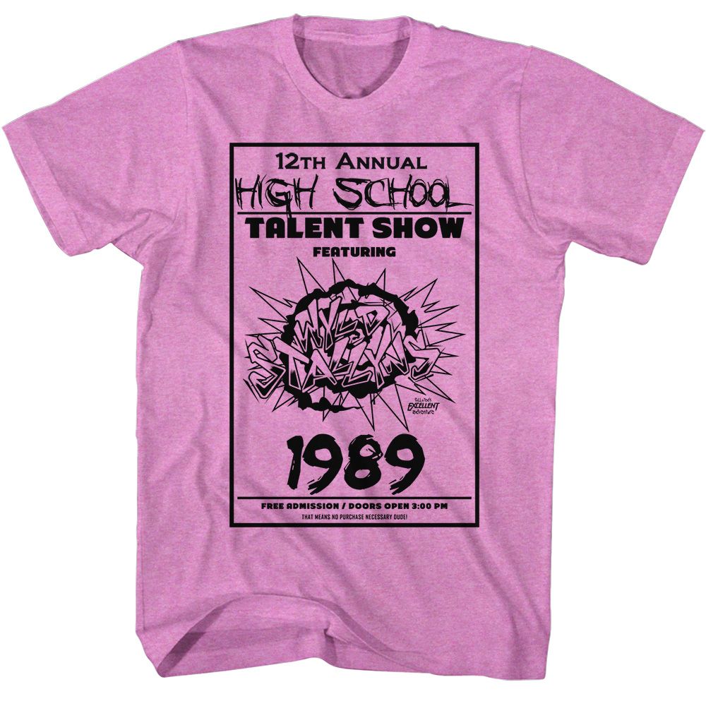 BILL AND TED-THE TALENT SHOW-NEON PURPLE HEATHER ADULT S/S TSHIRT