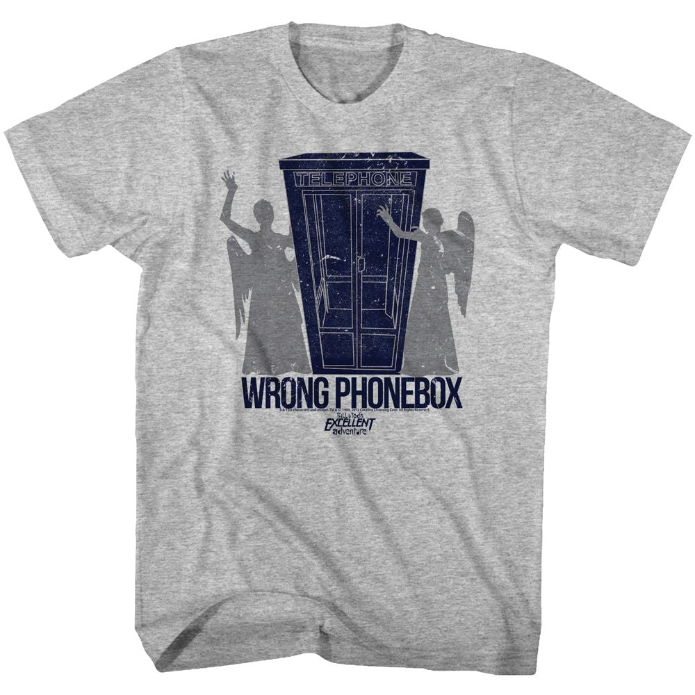 BILL AND TED-WRONG PHONEBOX-GRAY HEATHER ADULT S/S TSHIRT